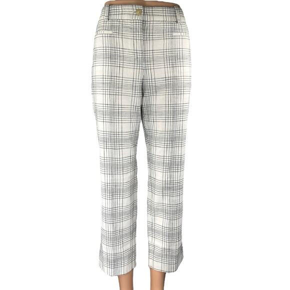 Ann Taylor Women White Black Plaid High Rise Straight Leg Trousers Pants Size 8 - Picture 1 of 5